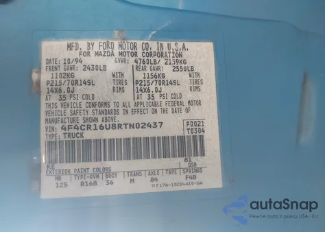 1994 Mazda B3000 Cab Plus from USA, damaged, VIN 4F4CR16U8RTN02437